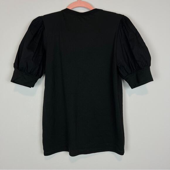 Gibsonlook Mixed Media Henley Top‎ With Puff Sleeves Black Size Small - Picture 10 of 12